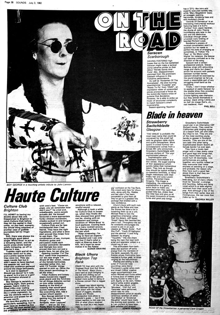 Sounds live reviews, 3 July 1982