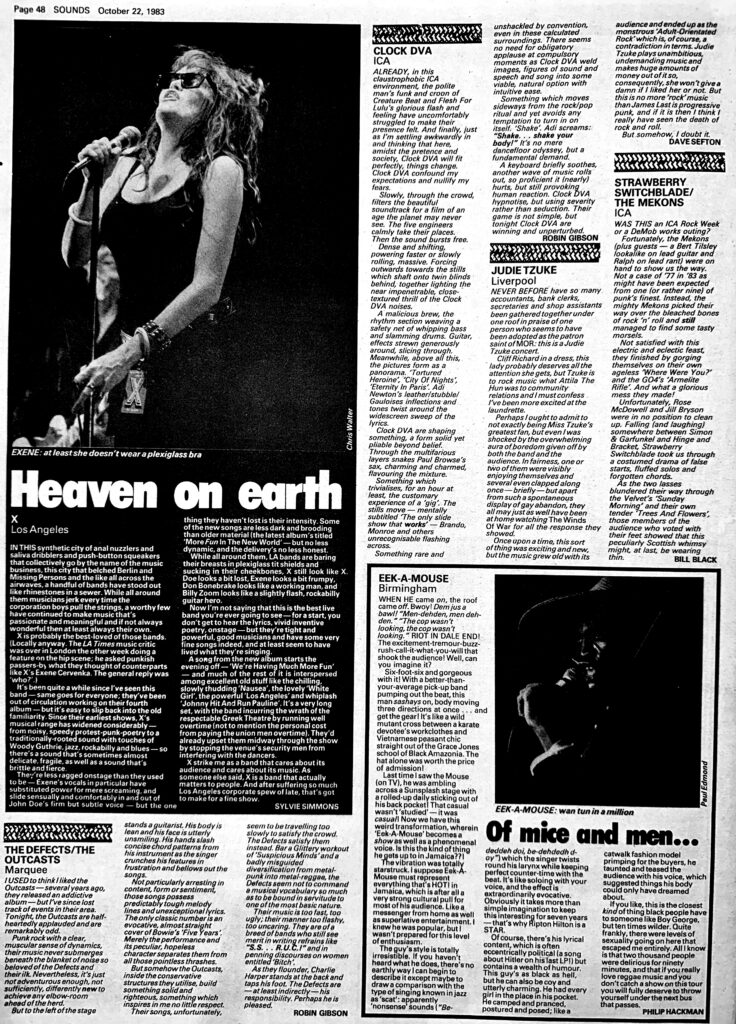 Sounds live reviews, 22 October 1983