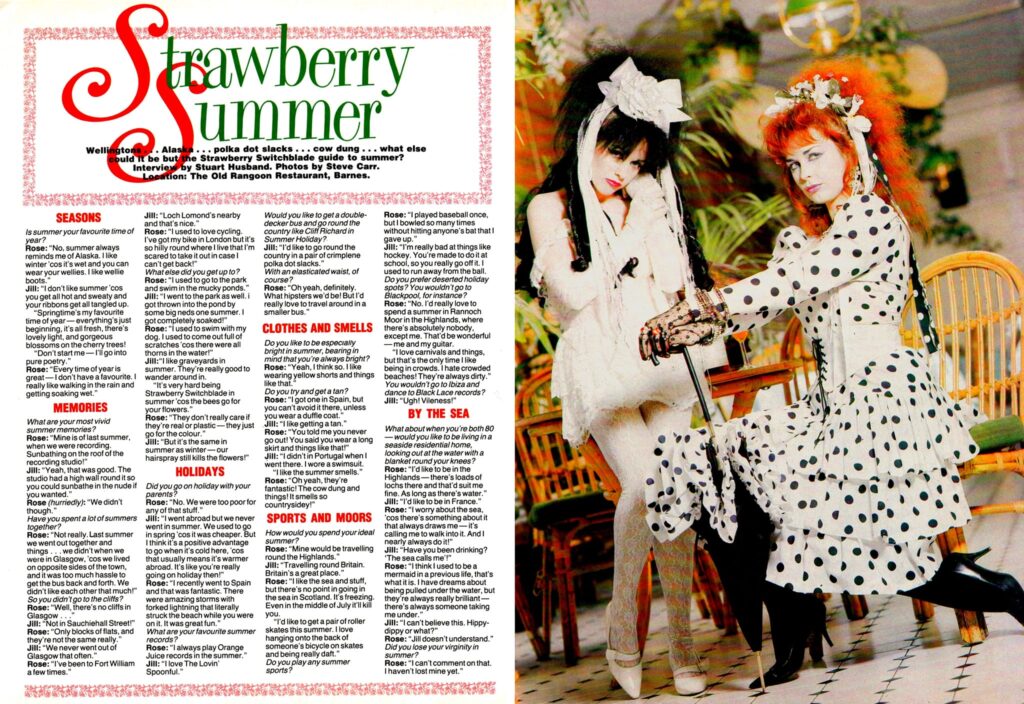 Strawberry Switchblade interview, No 1 magazine summer special 1985