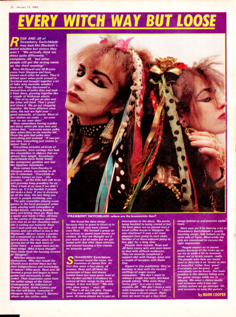 Strawberry Switchblade feature, Record Mirror 15 January 1983