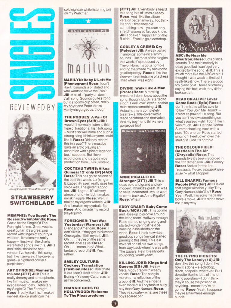 Smash Hits singles reviewed by Strawberry Switchblade, Smash Hits 28 March 1985