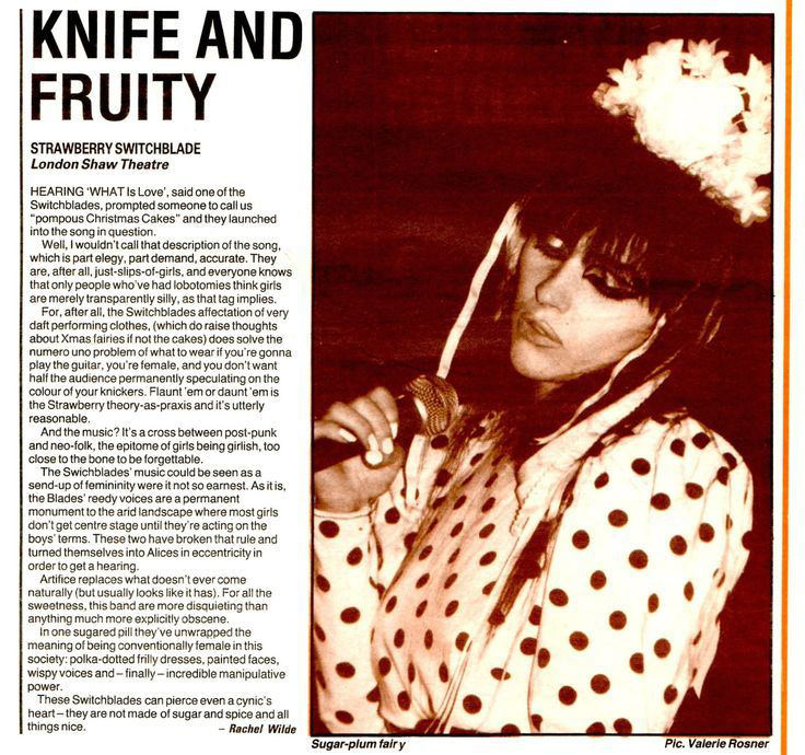 Review of Strawberry Switchblade live at Shaw Theatre, London, NME 8 December 1984