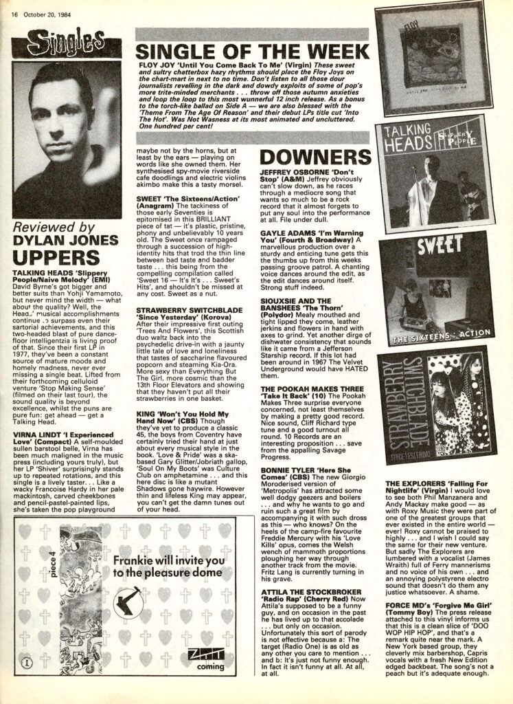 Record Mirror review of Since Yesterday, 20 October 1984