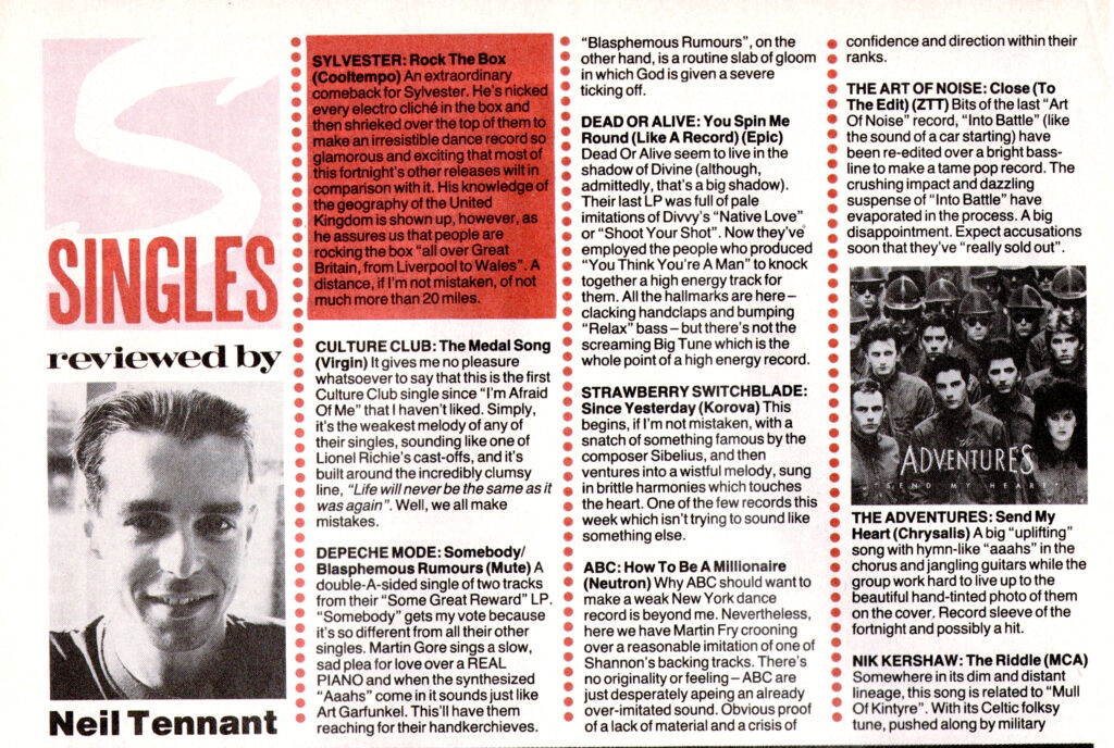 Smash Hits review of Since Yesterday, 8 November 1984