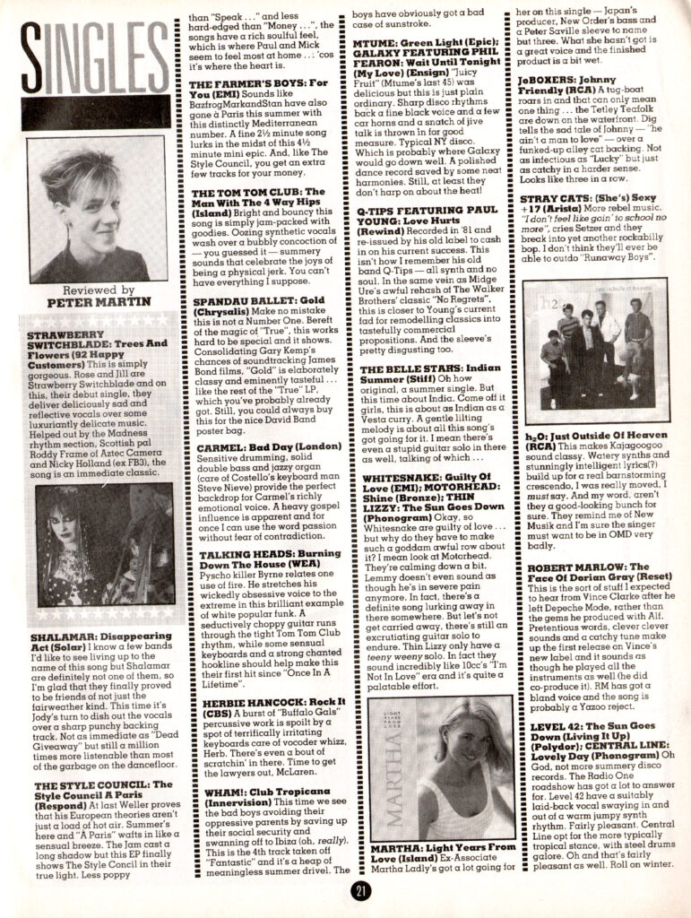 Smash Hits review of Tree and Flowers, 4 August 1983