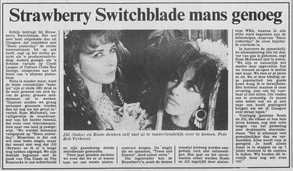 Strawberry Switchblade interview, Dutch newspaper Het Vrije Volk, February 1985