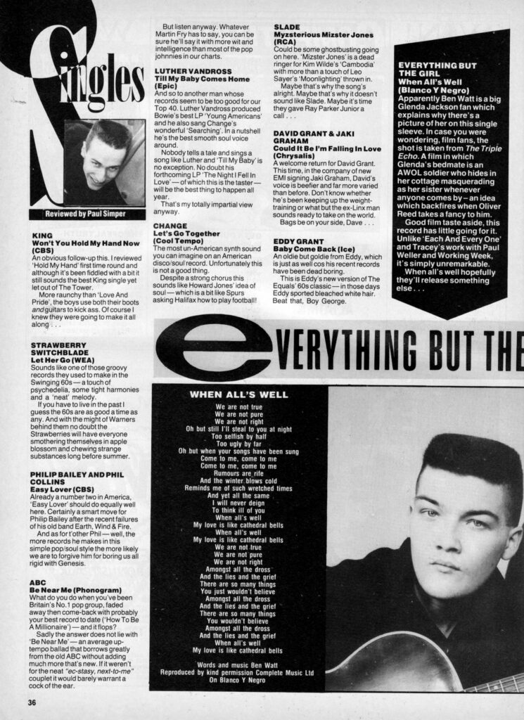 No 1 review of Let Her Go, 16 March 1985