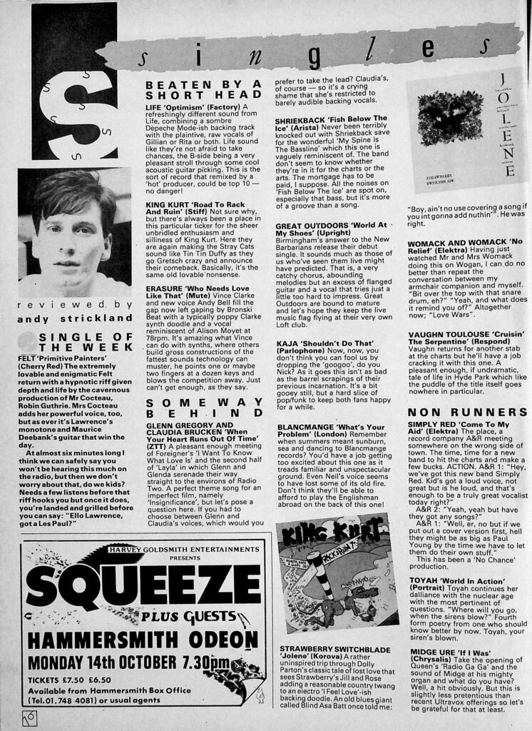 Record Mirror review of Jolene, 7 September 1985