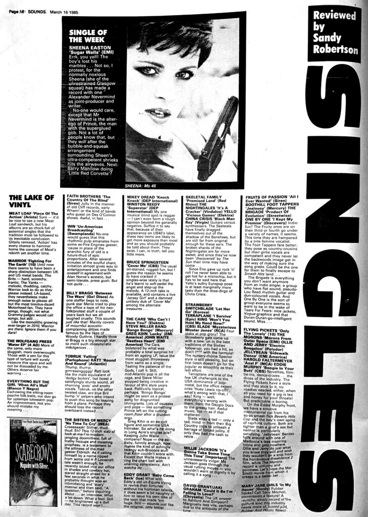 Sounds singles reviews, 16 March 1985