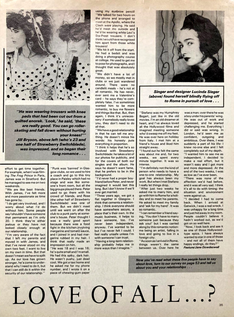 19 Magazine feature on Jill and Peter, early 1985