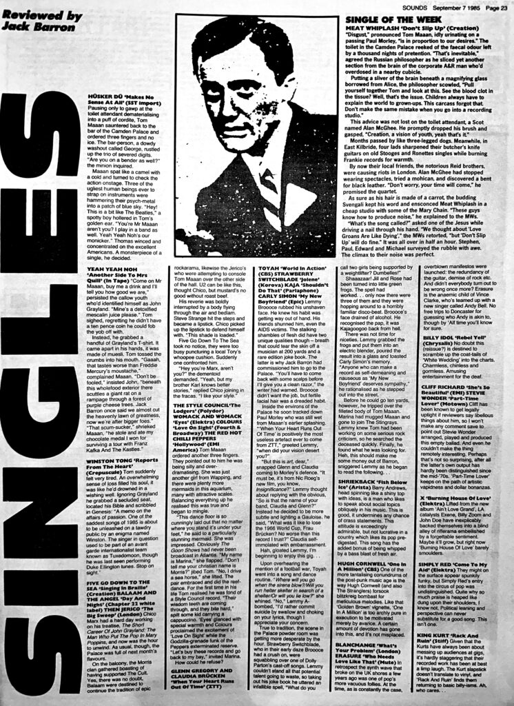 Sounds singles reviews, 7 September 1985