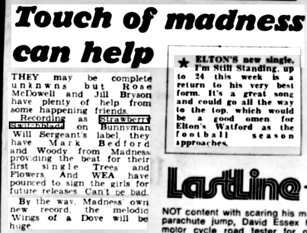 Daily Express Popline mention of Trees and Flowers, 5 August 1983