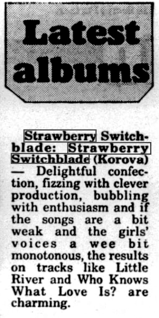 Bristol Evening Post album review, 20 April 1985