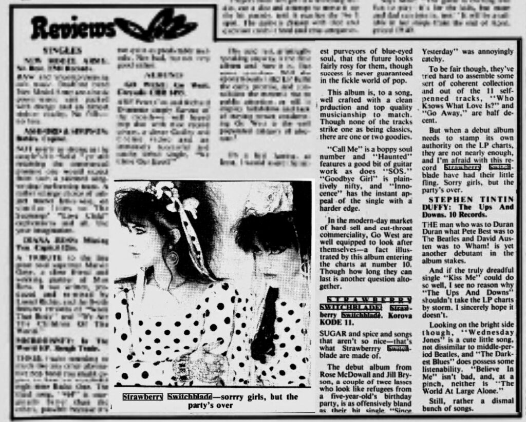 Huddersfield Daily Examiner album review, 20 April 1985